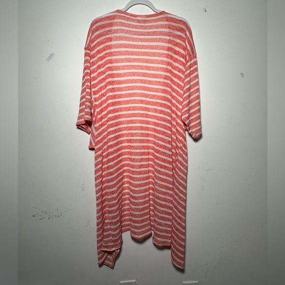 LuLaRoe Coral White Stripe Open Knit Dolman Sleeve Long Duster Cardigan NWOT M‎ - Picture 11 of 15